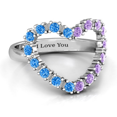 Floating Heart with Stones Personalised Ring  - AMAZINGNECKLACE.COM