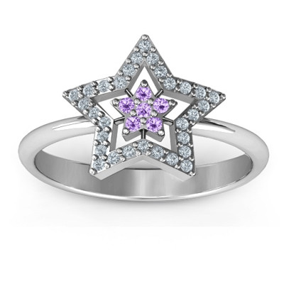 Floating Star with Halo Personalised Ring - AMAZINGNECKLACE.COM