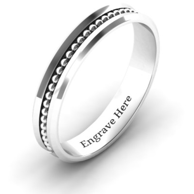 Forge Beaded Groove Bevelled Women's Personalised Ring - AMAZINGNECKLACE.COM