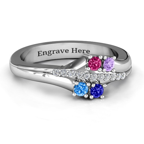 Four Stone Personalised Ring with Accents  - AMAZINGNECKLACE.COM