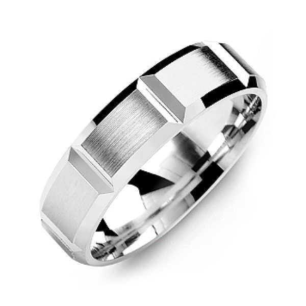 Grooved Men's Personalised Ring with Brushed Surface - AMAZINGNECKLACE.COM