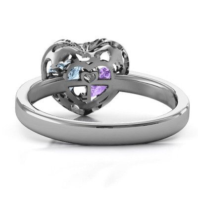 Heart Cut-out Petite Caged Hearts Personalised Ring with Infinity Band - AMAZINGNECKLACE.COM