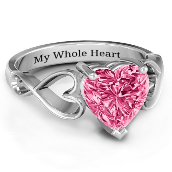 Heart Shaped Stone with Interwoven Heart Infinity Band Personalised Ring  - AMAZINGNECKLACE.COM