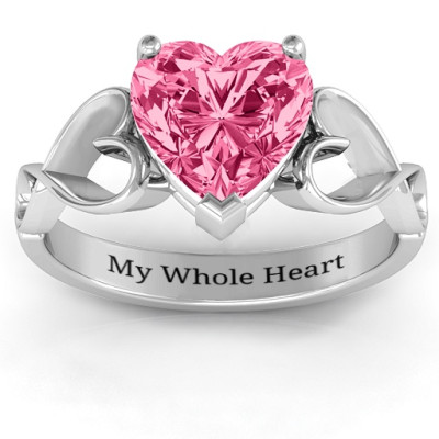 Heart Shaped Stone with Interwoven Heart Infinity Band Personalised Ring  - AMAZINGNECKLACE.COM