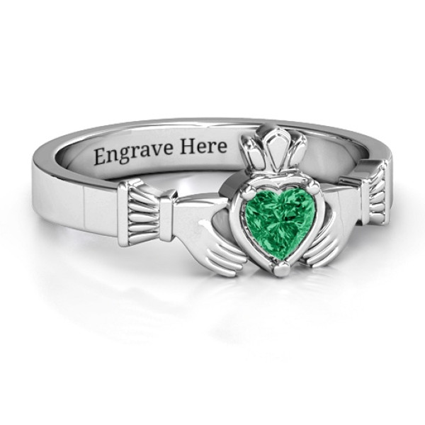 Heart Stone Claddagh Personalised Ring  - AMAZINGNECKLACE.COM