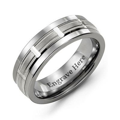 Horizontal-Cut Men's Personalised Ring with Beveled Edge - AMAZINGNECKLACE.COM