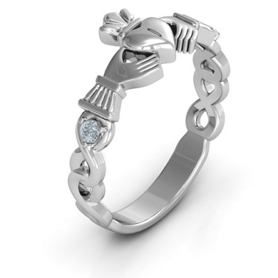 Infinity Claddagh With Side Stones Personalised Ring  - AMAZINGNECKLACE.COM