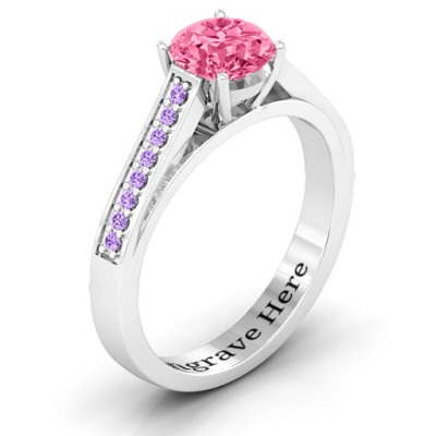 Large Round Solitaire Personalised Ring with Channel Set Accents - AMAZINGNECKLACE.COM