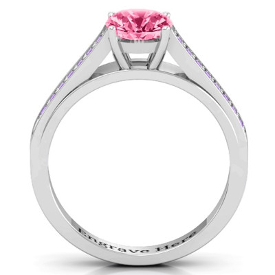 Large Round Solitaire Personalised Ring with Channel Set Accents - AMAZINGNECKLACE.COM