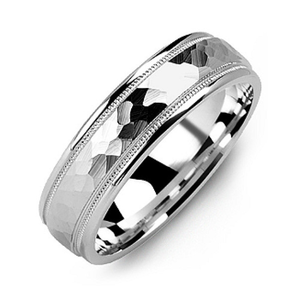 Matte Hammer-Cut Men's Personalised Ring with Milgrain Detail - AMAZINGNECKLACE.COM