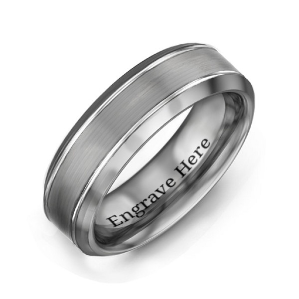 Men's Beveled Edge Brushed Centre Tungsten Personalised Ring - AMAZINGNECKLACE.COM