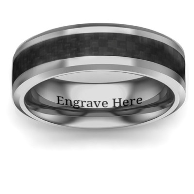 Men's Black Carbon Fiber Inlay Polished Tungsten Personalised Ring - AMAZINGNECKLACE.COM