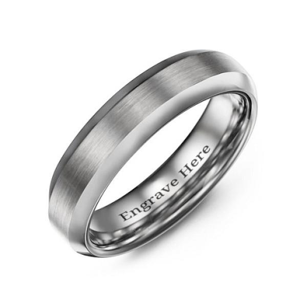 Men's Brushed Centre Polished Tungsten Personalised Ring - AMAZINGNECKLACE.COM