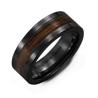 Men's Ceramic Personalised Ring With Wooden Inlay - AMAZINGNECKLACE.COM