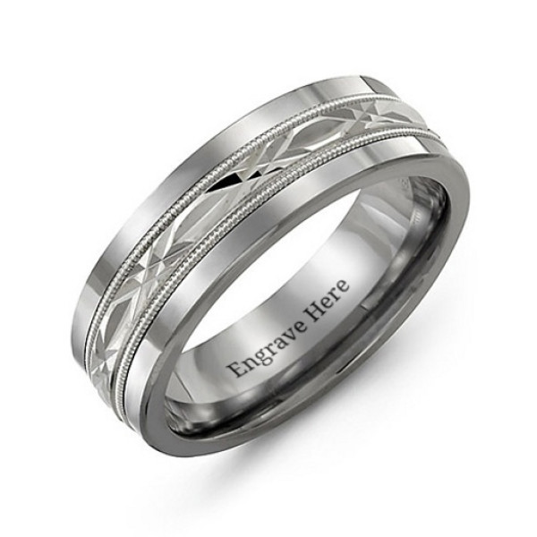 Men's Cut Out XO Centre Tungsten Band Personalised Ring - AMAZINGNECKLACE.COM
