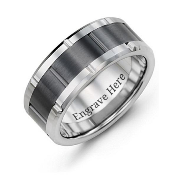 Men's Grooved Bicolour Tungsten Personalised Ring - AMAZINGNECKLACE.COM