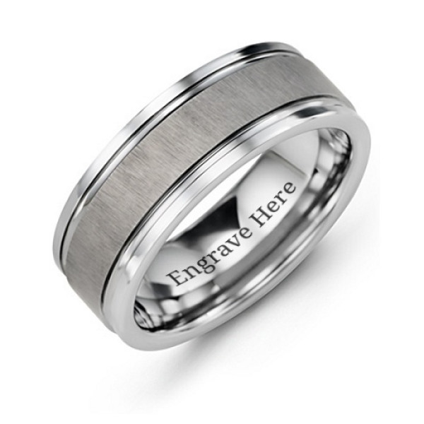 Men's Grooved Tungsten Personalised Ring with Brushed Centre - AMAZINGNECKLACE.COM