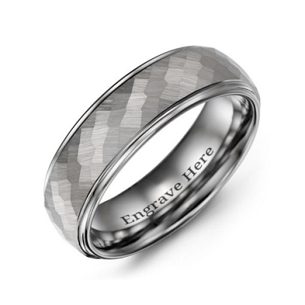 Men's Hammered Centre Polished Tungsten Personalised Ring - AMAZINGNECKLACE.COM