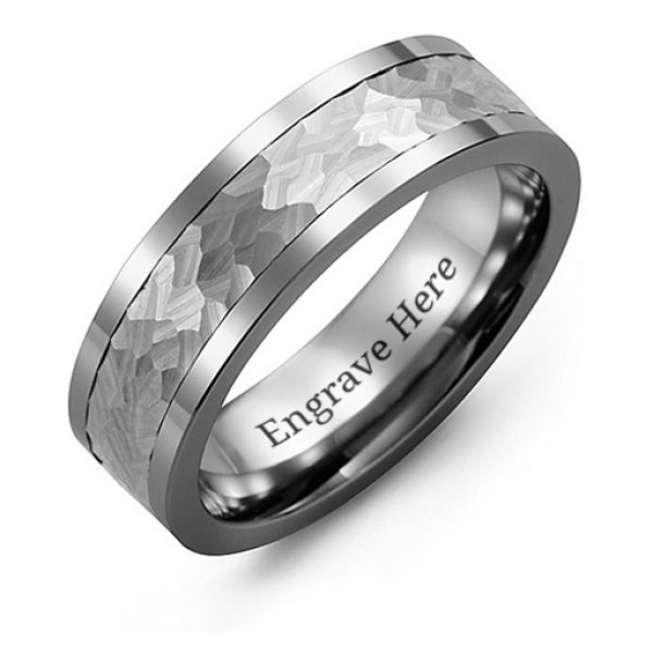 Men's Hammered Tungsten Band Personalised Ring - AMAZINGNECKLACE.COM