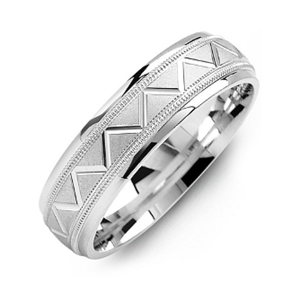Men's Milgrain Personalised Ring with Zig-Zag Pattern - AMAZINGNECKLACE.COM
