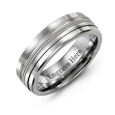 Men's Modern Beaded Centre Tungsten Band Personalised Ring - AMAZINGNECKLACE.COM