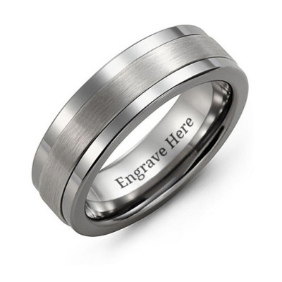 Men's Plain Centre Tungsten Band Personalised Ring - AMAZINGNECKLACE.COM