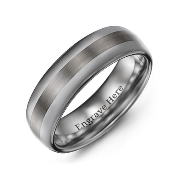 Men's Polished Brushed Centre Tungsten Personalised Ring - AMAZINGNECKLACE.COM