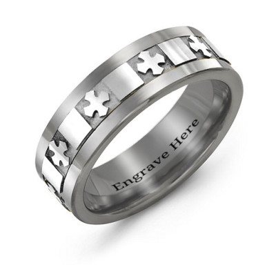 Men's Polished Crosses Tungsten Band Personalised Ring - AMAZINGNECKLACE.COM