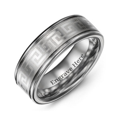 Men's Polished Eternal Greek Key Tungsten Personalised Ring - AMAZINGNECKLACE.COM