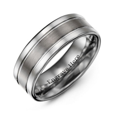 Men's Polished Tungsten Brushed Centre Personalised Ring - AMAZINGNECKLACE.COM