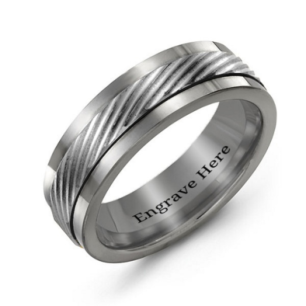 Men's Polished Tungsten Detailed Centre Band Personalised Ring - AMAZINGNECKLACE.COM