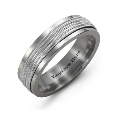 Men's Ribbed Centre Tungsten Band Personalised Ring - AMAZINGNECKLACE.COM