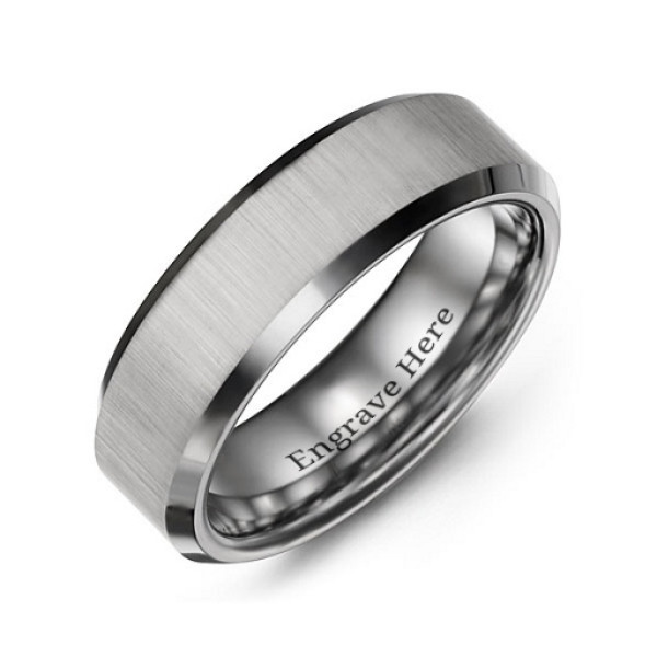 Men's Satin Finish Centre Polished Tungsten Personalised Ring - AMAZINGNECKLACE.COM