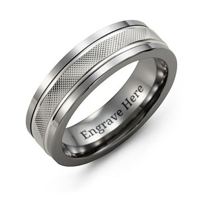 Men's Textured Diamond-Cut Personalised Ring with Polished Edges - AMAZINGNECKLACE.COM
