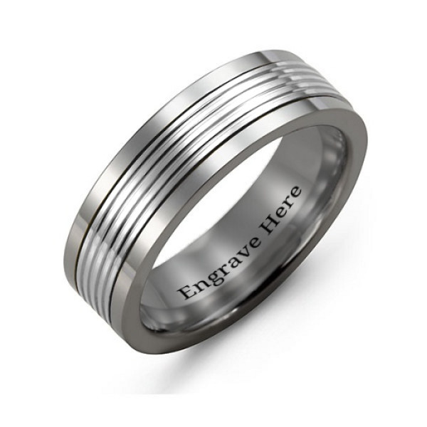 Men's Tungsten Inlay Band Personalised Ring - AMAZINGNECKLACE.COM