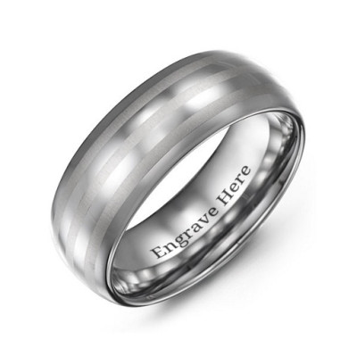 Men's Tungsten Polished Triple Stripe Satin Centre Personalised Ring - AMAZINGNECKLACE.COM