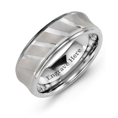Men's Tungsten Personalised Ring with Diagonal Brushed Stripes - AMAZINGNECKLACE.COM