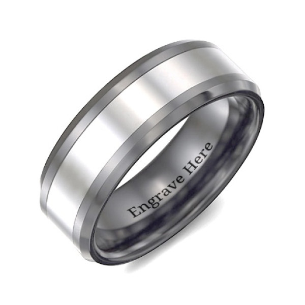 Men's Two Tone Black Tungsten Polished Personalised Ring - AMAZINGNECKLACE.COM
