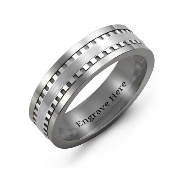 Men's Vertical Grooved Centre Tungsten Band Personalised Ring - AMAZINGNECKLACE.COM