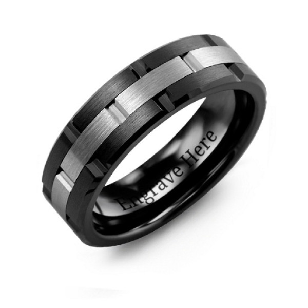 Men's Ceramic & Tungsten Grooved Brushed Personalised Ring - AMAZINGNECKLACE.COM