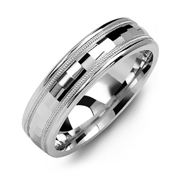 Milgrain Men's Personalised Ring with Baguette-Cut Centre - AMAZINGNECKLACE.COM