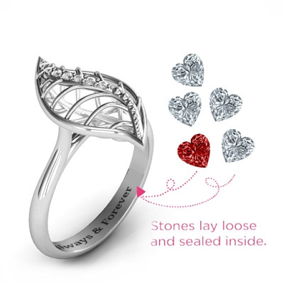 Mint to Be Cage Leaf Personalised Ring with Accents - AMAZINGNECKLACE.COM