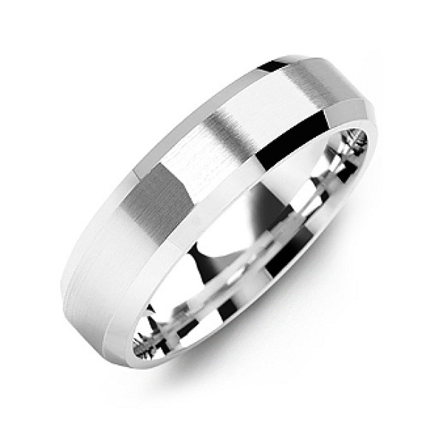 Modern Brushed Men's Personalised Ring with Beveled Edges - AMAZINGNECKLACE.COM