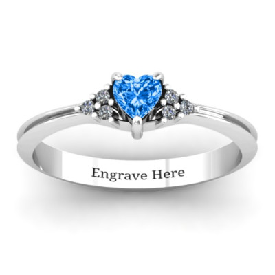 Narrow Heart Personalised Ring with Shoulder Accents - AMAZINGNECKLACE.COM