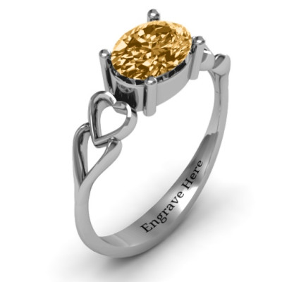Oval Solitaire Personalised Ring with Surrounding Hearts - AMAZINGNECKLACE.COM