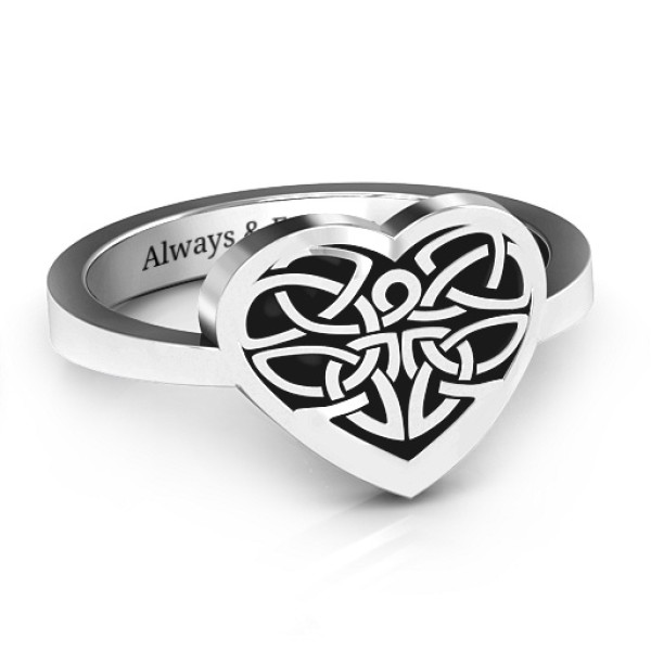 Oxidized Silver Celtic Heart Personalised Ring - AMAZINGNECKLACE.COM