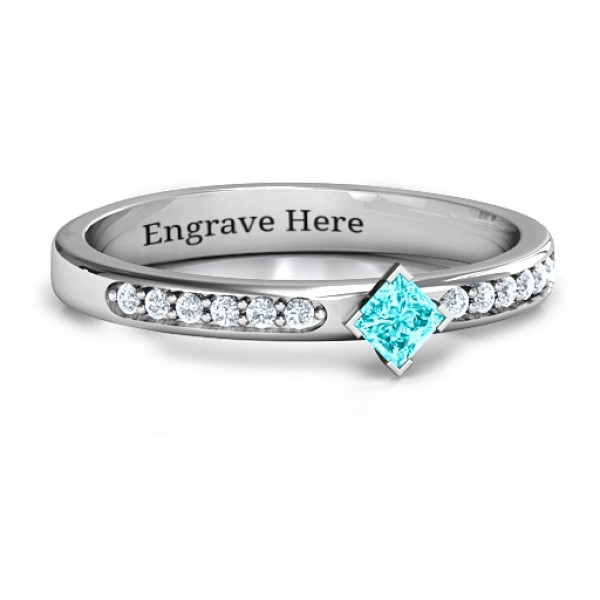 Princess Centre Stone Personalised Ring with Twin Accent Rows  - AMAZINGNECKLACE.COM