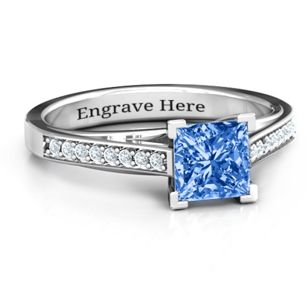 Princess Cut Personalised Ring with Channel Set Accents - AMAZINGNECKLACE.COM