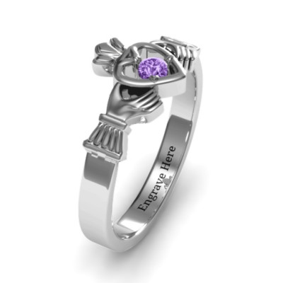 Round Stone Claddagh Personalised Ring  - AMAZINGNECKLACE.COM