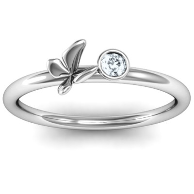 SoaPersonalised Ring Butterfly with Stone 'Flower' Personalised Ring  - AMAZINGNECKLACE.COM